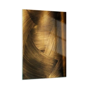 Quadro su vetro - Un dipinto astratto raffigurante linee geometriche dorate su uno sfondo - 50x70cm - Nel labirinto d'oro - Decorazione murale moderna per soggiorno e camera da letto ARTTOR