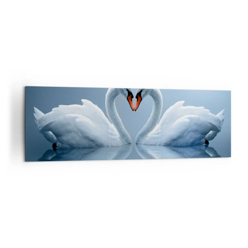 Quadro su tela - Stampe su Tela - Due cigni formano un cuore su una superficie calma dell'acqua - 160x50cm - Il tempo dell'amore - Decorazione murale moderna per soggiorno e camera da letto ARTTOR