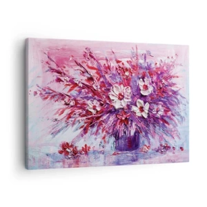 Quadro su tela - Stampe su Tela - Un colorato bouquet di fiori nelle tonalità del rosa e del viola - 70x50cm - Innocenza e passione - Decorazione murale moderna per soggiorno e camera da letto ARTTOR