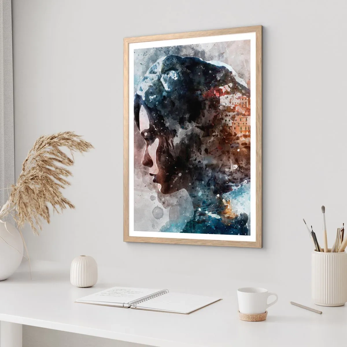 Poster in cornice rovere chiaro - Racconto su una ragazza con città sullo sfondo - 30x40 cm