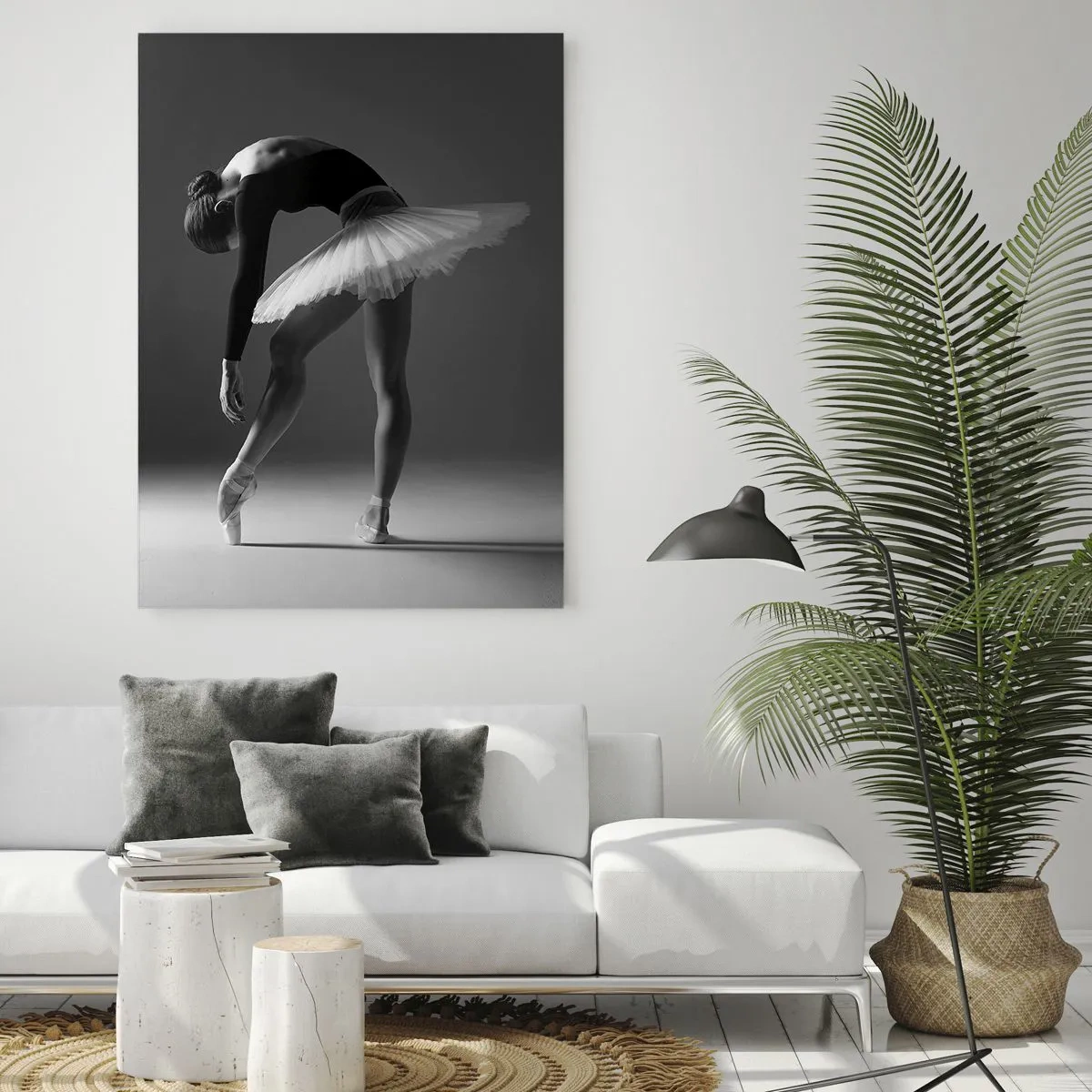 Quadro su vetro - Una ballerina in una posa elegante su uno sfondo bianco e nero - 70x100cm - Bella ballerina - Decorazione murale moderna per soggiorno e camera da letto ARTTOR