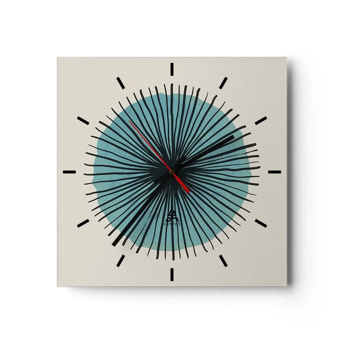 Orologio da parete - Orologio in Vetro - Forma circolare astratta con raggi blu - 30x30cm - Radiosamente nel blu - Decorazione murale moderna per soggiorno e camera da letto ARTTOR