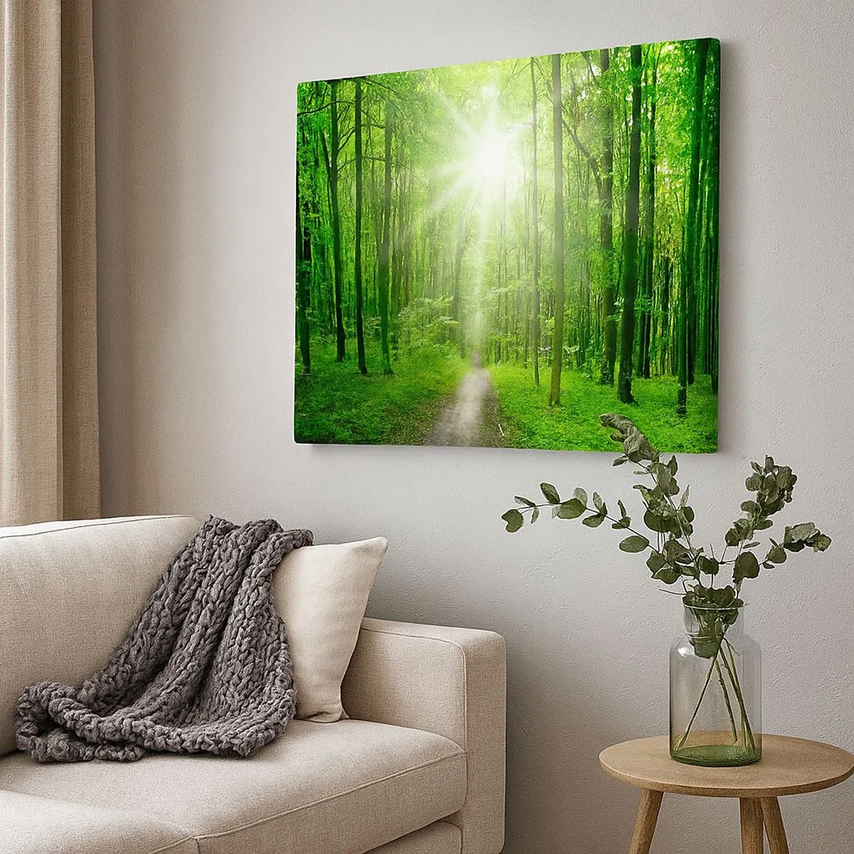 Quadro su tela - Stampe su Tela - Sentiero nel bosco con raggi di sole - 70x50cm - Cattedrale verde - Decorazione murale moderna per soggiorno e camera da letto ARTTOR