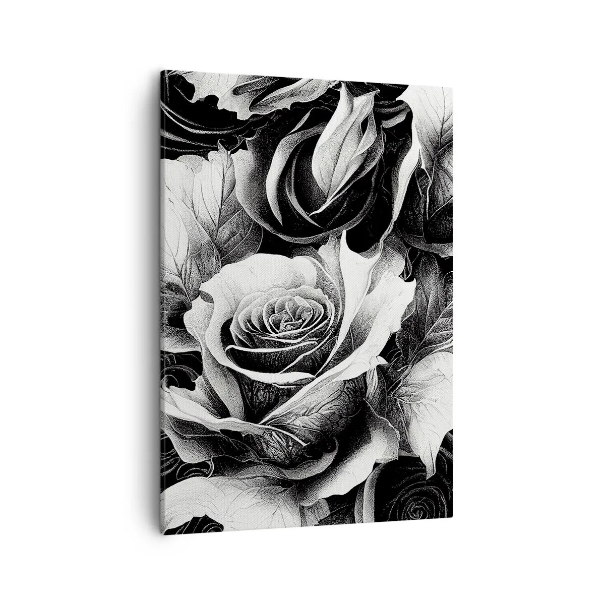 Quadro su tela - Stampe su Tela - Rose bianche e nere in una composizione elegante - 50x70cm - Sempre regina - Decorazione murale moderna per soggiorno e camera da letto ARTTOR