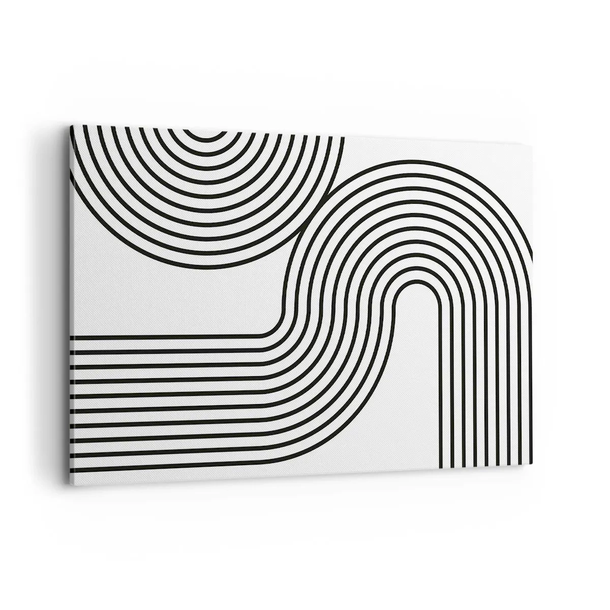 Quadro su tela - Stampe su Tela - Un dipinto astratto con linee nere che creano motivi geometrici su uno sfondo bianco. - 120x80cm - In curva - Decorazione murale moderna per soggiorno e camera da letto ARTTOR