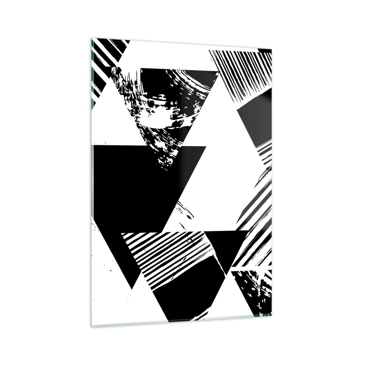 Quadro su vetro - Motivi geometrici in bianco e nero con motivi triangolari - 50x70cm - Pioggia di triangoli - Decorazione murale moderna per soggiorno e camera da letto ARTTOR