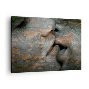 Quadro su tela - Stampe su Tela - Un motivo artistico di un volto scolpito nella roccia con un effetto di texture naturale. - 70x50cm - Insieme per sempre - Decorazione murale moderna per soggiorno e camera da letto ARTTOR