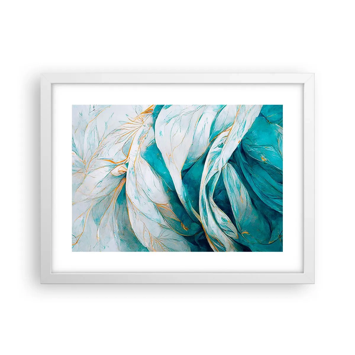 Poster in cornice bianca - Astrazione blu con motivi d'oro - 40x30 cm