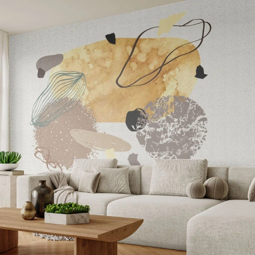 Fotomurali Premium Sand - Astrazione beige e marrone con forme organiche - 100x70cm - Schizzologia applicata - Decorazione murale moderna per soggiorno e camera da letto ARTTOR
