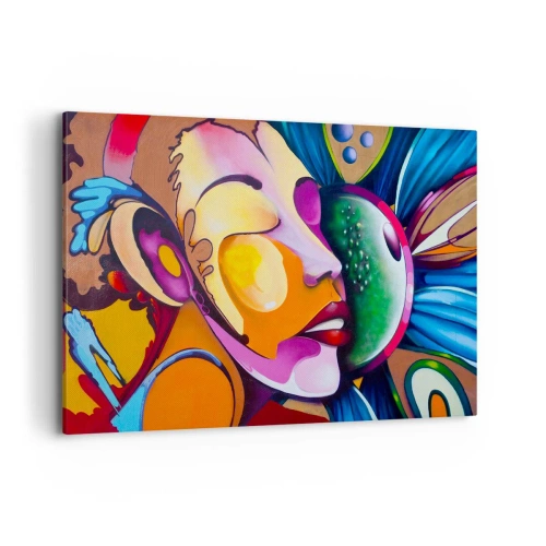 Quadro su tela - Stampe su Tela - Un'astrazione colorata con un motivo facciale in una composizione dinamica - 120x80cm - Toccare con il colore - Decorazione murale moderna per soggiorno e camera da letto ARTTOR