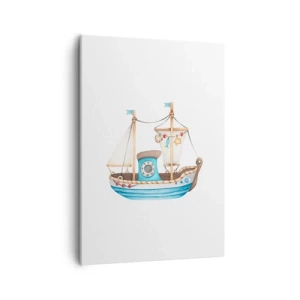 Quadro su tela - Stampe su Tela - Illustrazione di una nave in colori pastello su sfondo bianco - 50x70cm - Benvenuta avventura! - Decorazione murale moderna per soggiorno e camera da letto ARTTOR