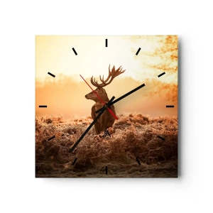 Orologio da parete - Orologio in Vetro - Cervo nei raggi del sole nascente - 30x30cm - Il signore sulle sue terre - Decorazione murale moderna per soggiorno e camera da letto ARTTOR