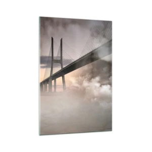 Quadro su vetro - Un ponte sopra un fiume circondato dalla nebbia al mattino - 70x100cm - Sul fiume che non c'è - Decorazione murale moderna per soggiorno e camera da letto ARTTOR