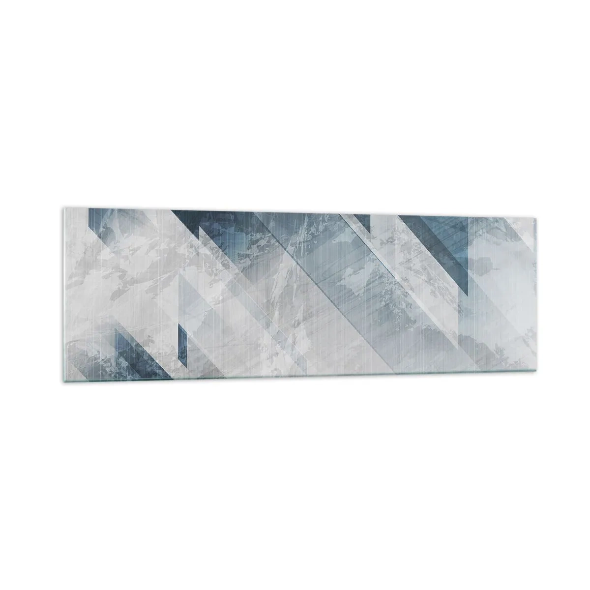 Quadro su vetro - Linee astratte in tonalità di grigio e blu - 160x50cm - Composizione spaziale: movimento in grigio - Decorazione murale moderna per soggiorno e camera da letto ARTTOR