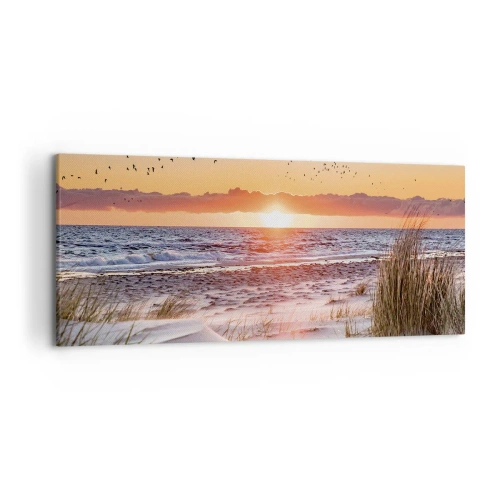 Quadro su tela - Stampe su Tela - Tramonto sul mare con vista sulle dune - 120x50cm - Paesaggio orizzontale - Decorazione murale moderna per soggiorno e camera da letto ARTTOR