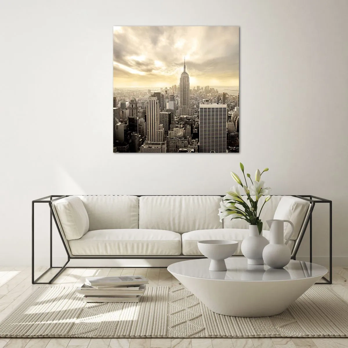 Quadro su vetro - New York in grigio - 40x40 cm