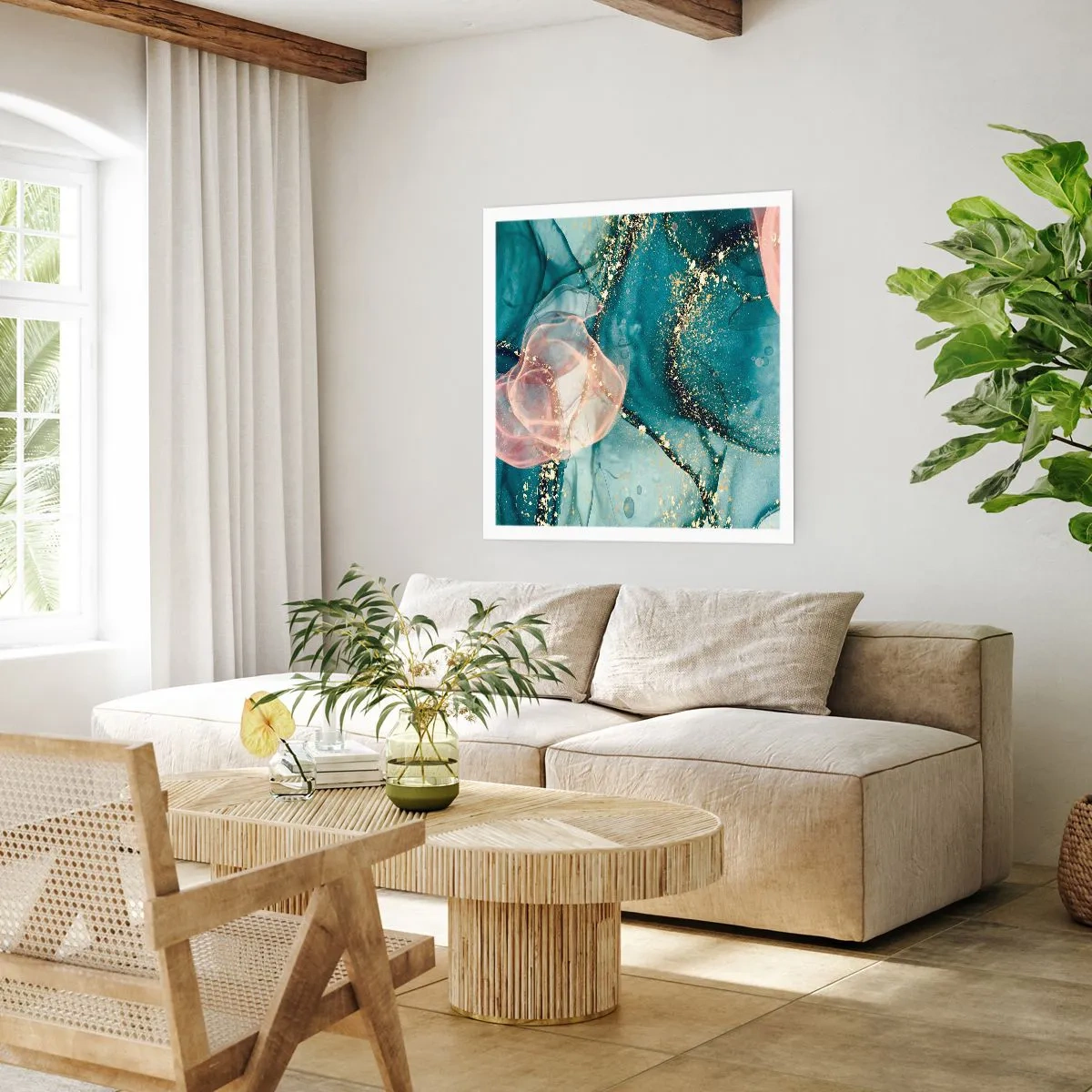 Poster - Blu di seta, rosa di tulle - 50x50 cm