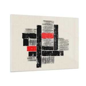 Quadro su vetro - Strisce astratte in nero e rosso - 70x50cm - Rosso e nero - Decorazione murale moderna per soggiorno e camera da letto ARTTOR
