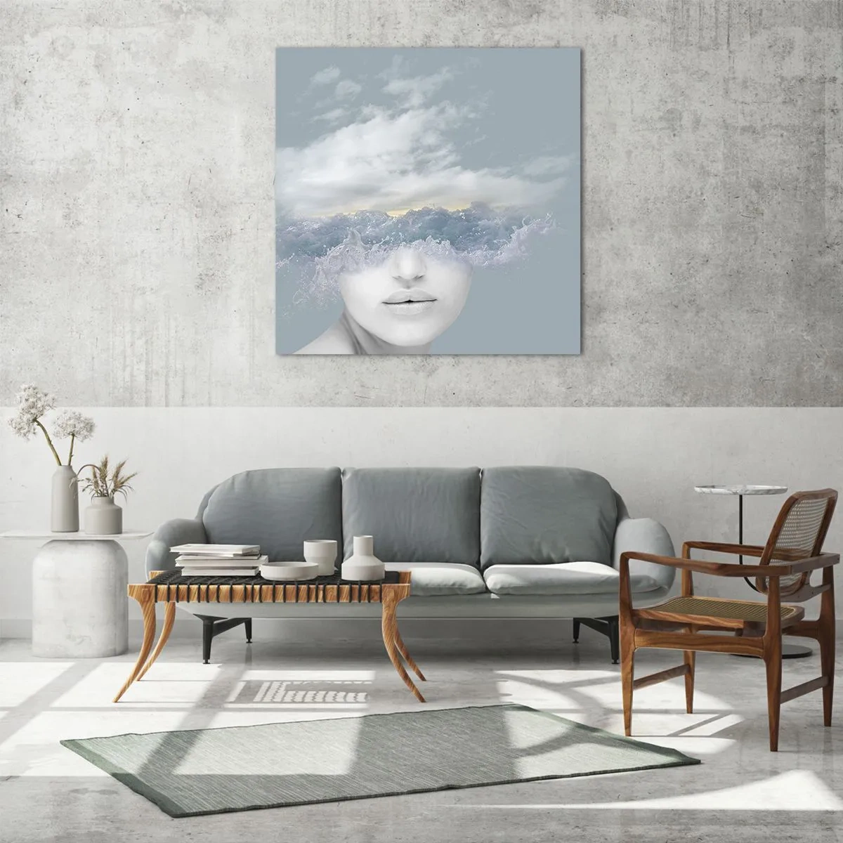 Quadro su vetro - Con la testa tra le nuvole - 60x60 cm