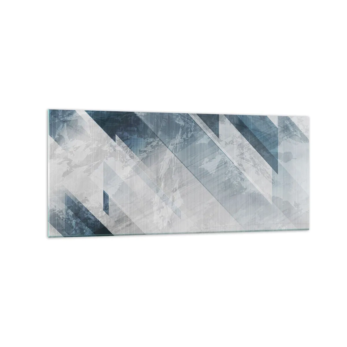 Quadro su vetro - Linee astratte in tonalità di grigio e blu - 120x50cm - Composizione spaziale: movimento in grigio - Decorazione murale moderna per soggiorno e camera da letto ARTTOR