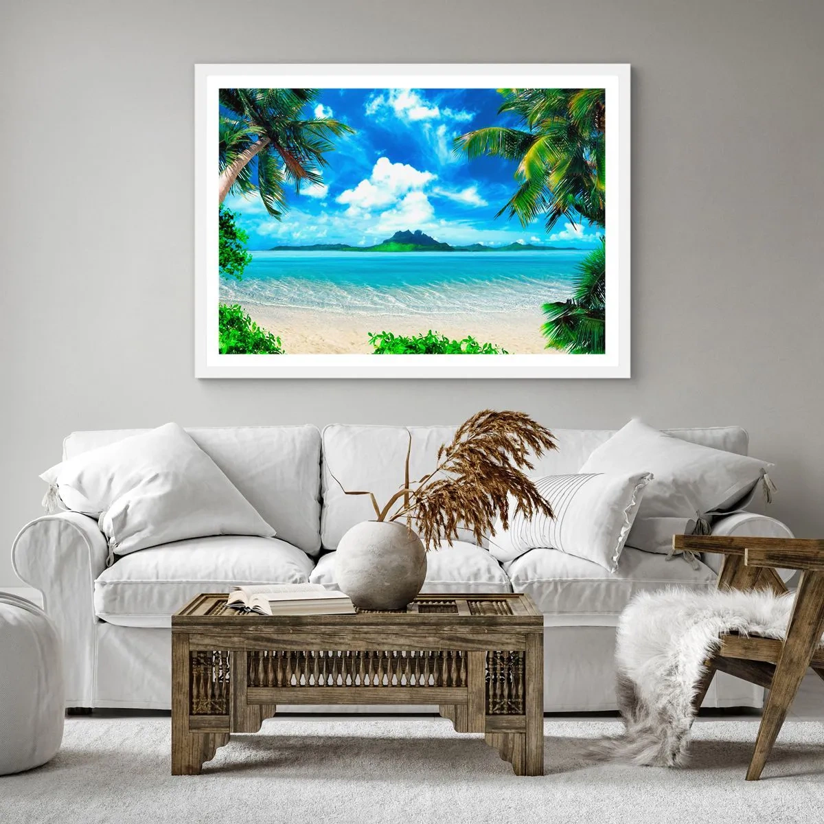 Poster in cornice bianca - L'azzurro dei tropici - 60x60 cm