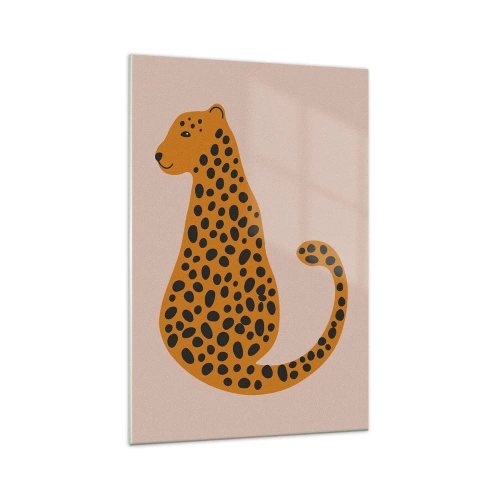 Quadro su vetro - Un disegno minimalista di una pantera su uno sfondo beige - 70x100cm - Il leopardo è un motivo di moda - Decorazione murale moderna per soggiorno e camera da letto ARTTOR