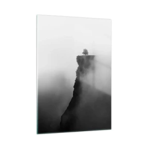 Quadro su vetro - Un albero solitario sul bordo di una scogliera nella fitta nebbia - 50x70cm - Al confine del mondo - Decorazione murale moderna per soggiorno e camera da letto ARTTOR