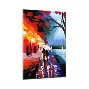 Quadro su vetro - Una passeggiata autunnale lungo il sentiero che domina l'acqua - 80x120cm - Autunno infuocato nel parco - Decorazione murale moderna per soggiorno e camera da letto ARTTOR