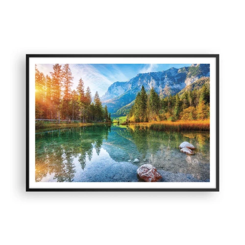 Poster in cornice nera - Un lago pittoresco circondato da montagne e foreste - 100x70cm - La mitezza dell'autunno - Decorazione murale moderna per soggiorno e camera da letto ARTTOR