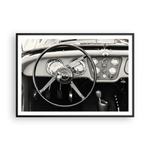 Poster in cornice nera - Interni di auto d'epoca in bianco e nero - 100x70cm - Il sogno del collezionista - Decorazione murale moderna per soggiorno e camera da letto ARTTOR