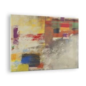 Quadro su vetro - Astrazione colorata con forme geometriche - 70x50cm - Geometria dei colori - Decorazione murale moderna per soggiorno e camera da letto ARTTOR