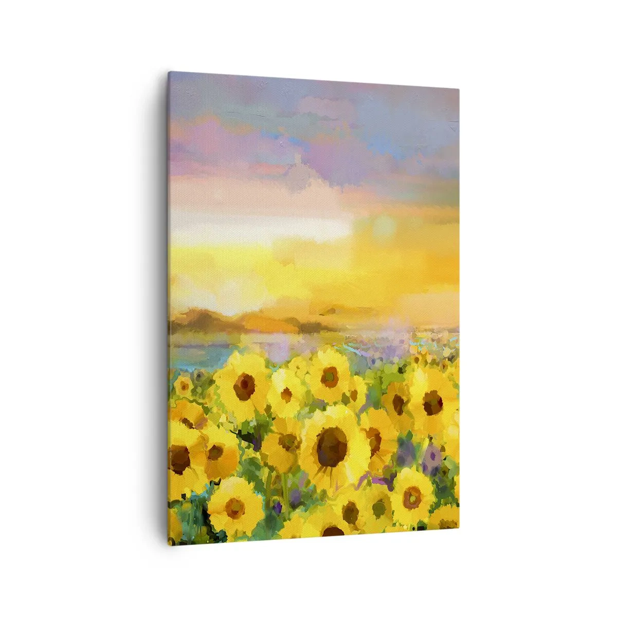 Quadro su tela - Stampe su Tela - Un campo di girasoli alla luce del sole al tramonto - 70x100cm - Il sole è sceso sulla terra - Decorazione murale moderna per soggiorno e camera da letto ARTTOR