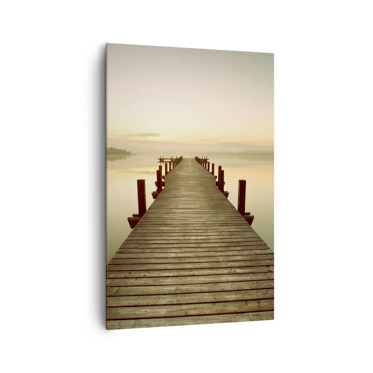 Quadro su tela - Stampe su Tela - Un molo di legno su un lago calmo al mattino - 80x120cm - Aurora, alba, luce - Decorazione murale moderna per soggiorno e camera da letto ARTTOR