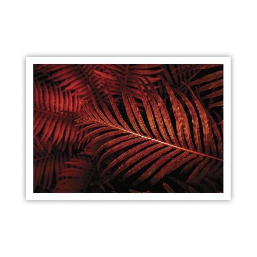 Poster - Primo piano di foglie tropicali rosse - 100x70cm - Il calore della vita - Decorazione murale moderna per soggiorno e camera da letto ARTTOR