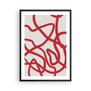 Poster in cornice nera - Composizione astratta di linee rosse dinamiche su uno sfondo chiaro. - 50x70cm - Rosso su bianco - Decorazione murale moderna per soggiorno e camera da letto ARTTOR