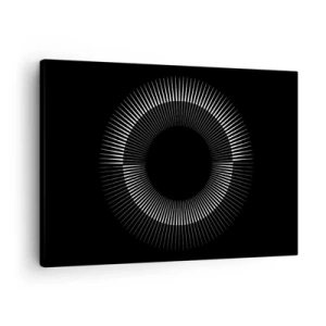 Quadro su tela - Stampe su Tela - Cerchio grafico con raggi in bianco e nero - 70x50cm - Sole nero - Decorazione murale moderna per soggiorno e camera da letto ARTTOR