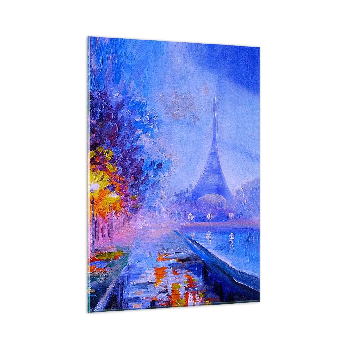 Quadro su vetro - Passeggiata serale a Parigi con la Torre Eiffel - 50x70cm - Passeggiata da sogno - Decorazione murale moderna per soggiorno e camera da letto ARTTOR