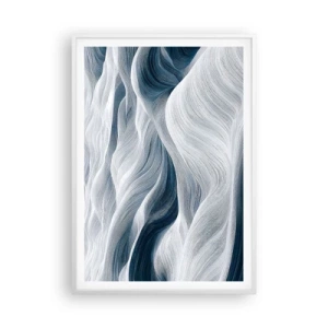 Poster in cornice bianca - Onde bianche e blu - 70x100 cm