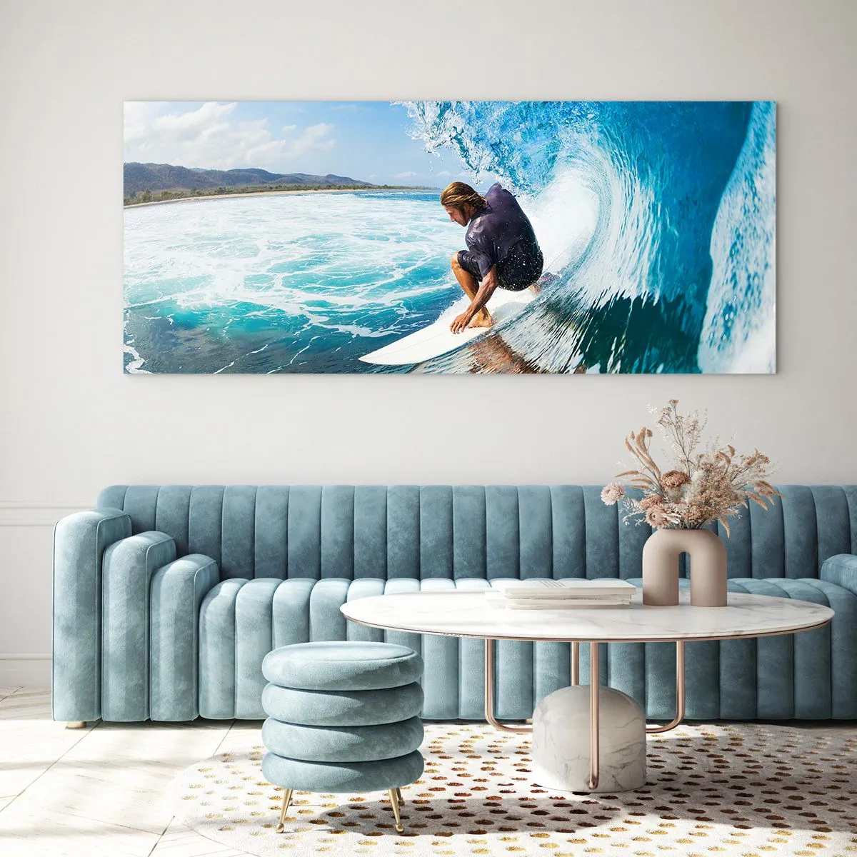 Quadro su vetro - Ballando con le onde - 90x30 cm
