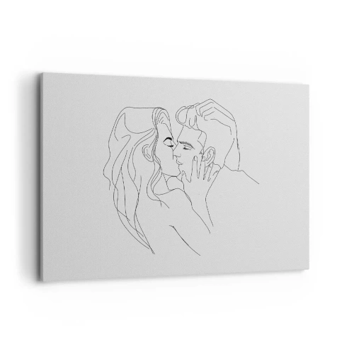 Quadro su tela - Stampe su Tela - Il contorno di una coppia che si bacia su uno sfondo chiaro - 100x70cm - La stessa linea - Decorazione murale moderna per soggiorno e camera da letto ARTTOR