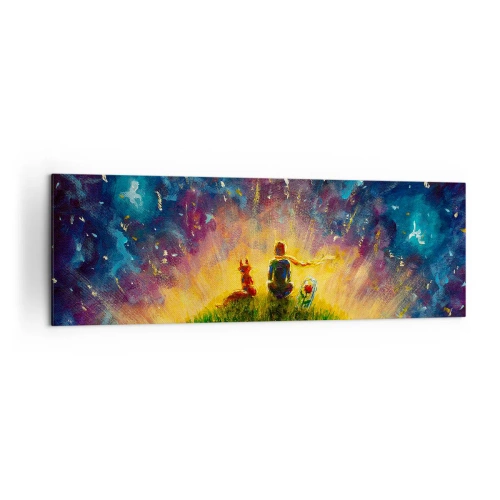 Quadro su tela - Stampe su Tela - Figure su una collina verde circondata da un cielo stellato - 160x50cm - Amore e amicizia: l'intero mondo - Decorazione murale moderna per soggiorno e camera da letto ARTTOR