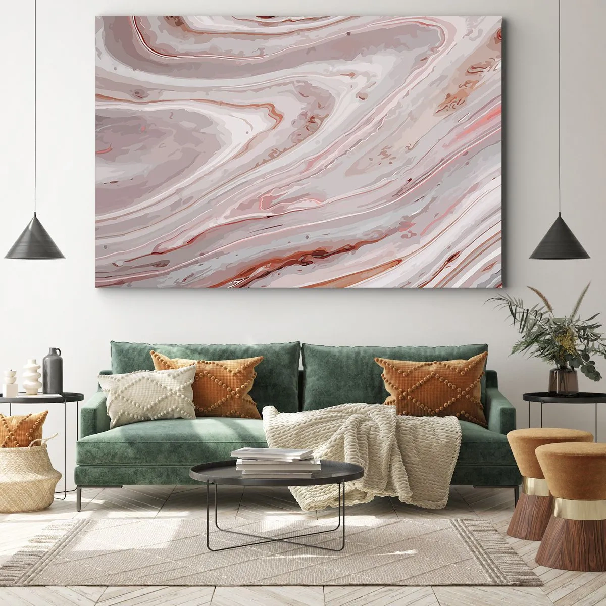 Quadro su tela - Stampe su Tela - Onde astratte in delicate tonalità di rosa e beige - 70x50cm - Rosa liquido - Decorazione murale moderna per soggiorno e camera da letto ARTTOR