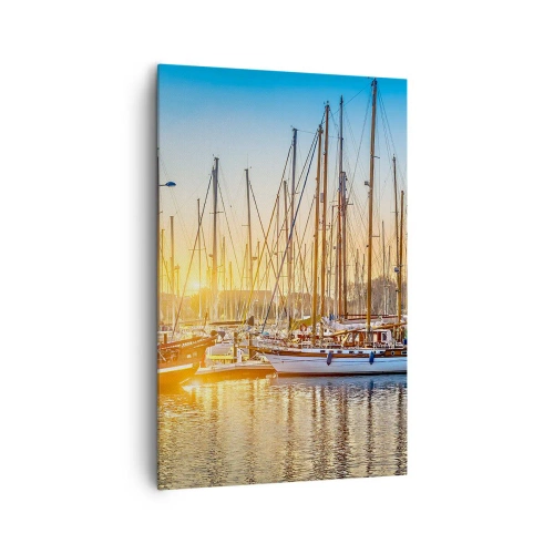Quadro su tela - Stampe su Tela - Tramonto su un porto turistico pieno di barche a vela - 80x120cm - Anche il vento va a dormire - Decorazione murale moderna per soggiorno e camera da letto ARTTOR