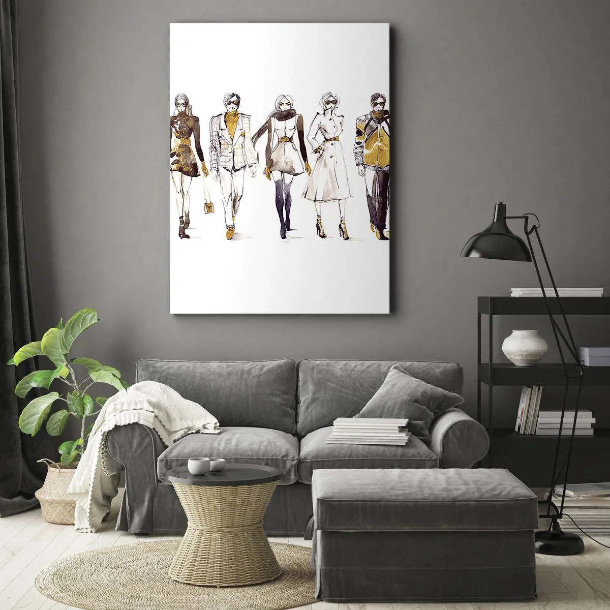 Quadro su tela - Stampe su Tela - Schizzo di un gruppo di persone in abiti alla moda - 80x120cm - Chic naturale, eleganza casual - Decorazione murale moderna per soggiorno e camera da letto ARTTOR