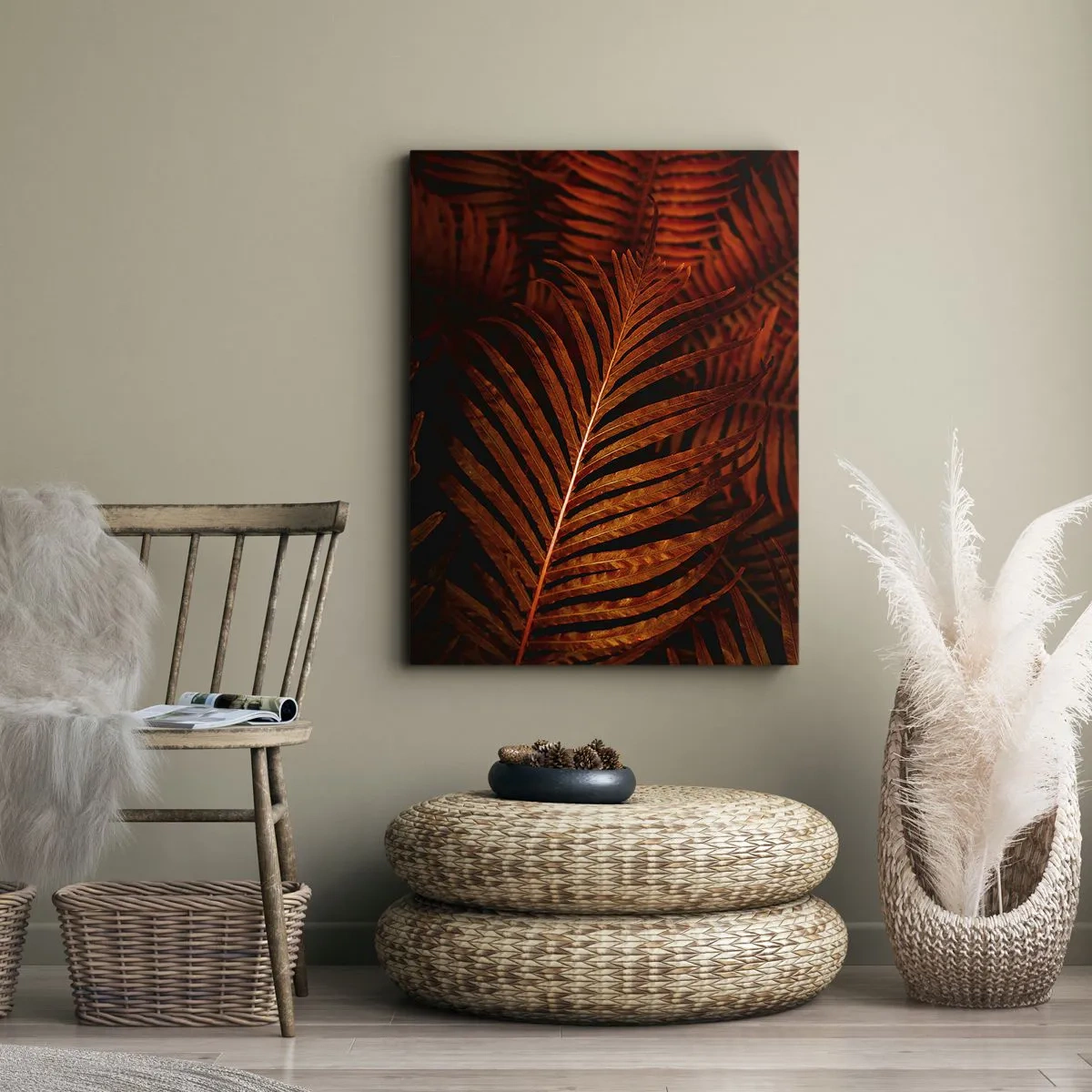 Quadro su tela - Stampe su Tela - Primo piano di foglie tropicali rosse - 50x70cm - Il calore della vita - Decorazione murale moderna per soggiorno e camera da letto ARTTOR