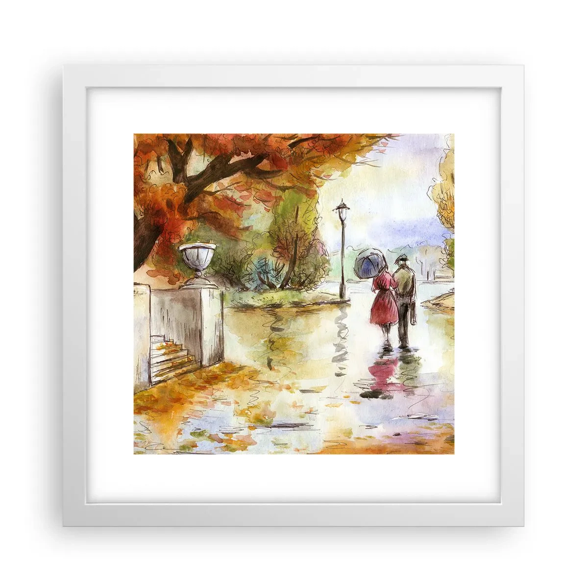 Poster in cornice bianca - Autunno romantico nel parco - 30x30 cm