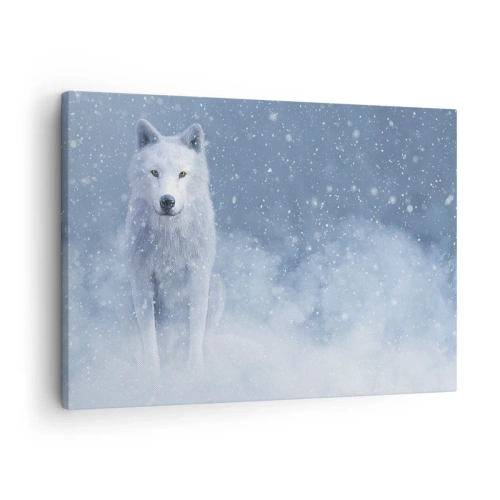 Quadro su tela - Stampe su Tela - Lupo bianco in uno scenario innevato - 70x50cm - Nello spirito dell'inverno - Decorazione murale moderna per soggiorno e camera da letto ARTTOR