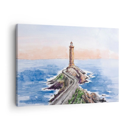 Quadro su tela - Stampe su Tela - Un faro su una costa rocciosa - 70x50cm - Rivolto verso il mare - Decorazione murale moderna per soggiorno e camera da letto ARTTOR