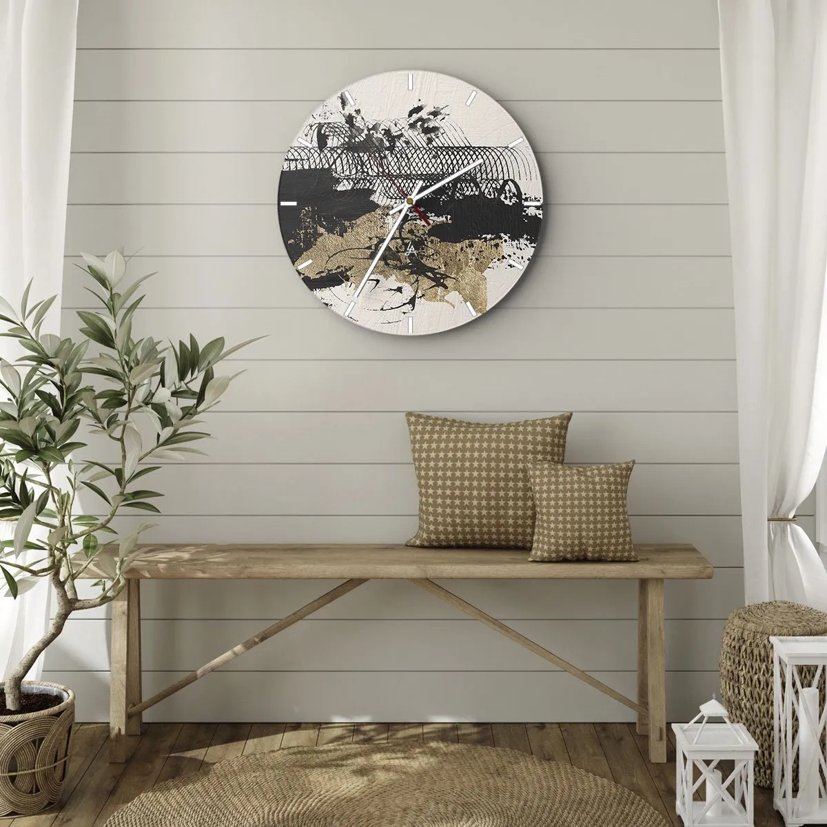 Orologio da parete - Orologio in Vetro - Composizione astratta di nero, oro e bianco - 30x30cm - Composizione con passione - Decorazione murale moderna per soggiorno, cucina e camera da letto ARTTOR