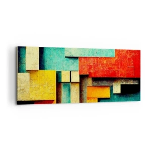 Quadro su tela - Stampe su Tela - Forme geometriche astratte in colori vivaci - 120x50cm - Il festival degli angoli retti - Decorazione murale moderna per soggiorno e camera da letto ARTTOR